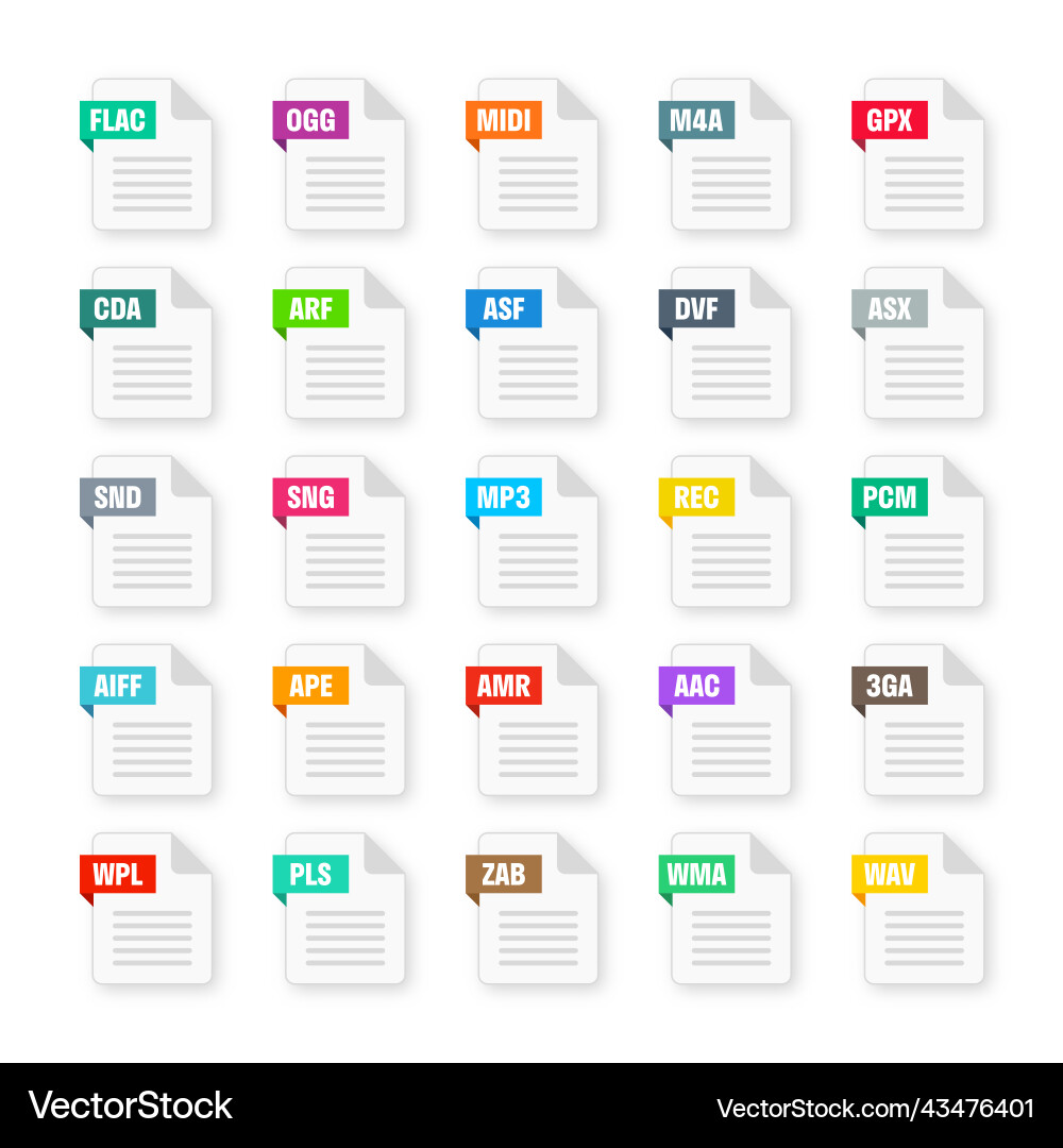 Common system file formats document types Common system file formats document types vector image