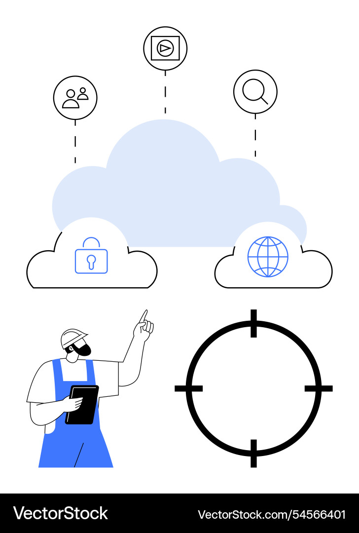 Man with tablet pointing at cloud data icons vector image
