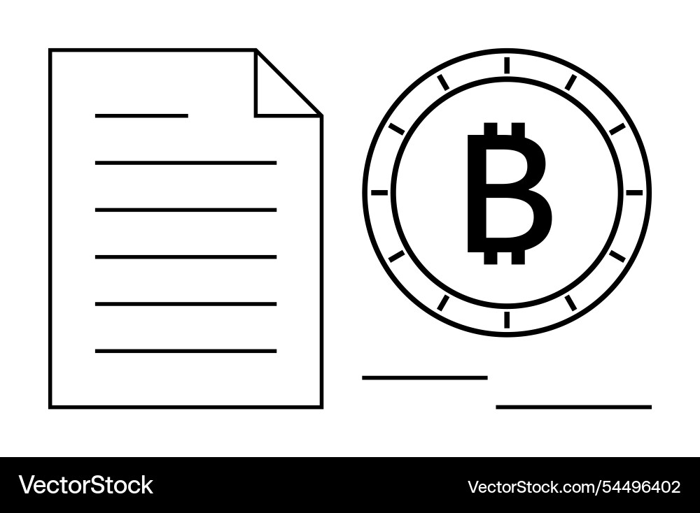 Bitcoin coin symbol next to a document with lines Bitcoin coin symbol next to a document with lines vector image