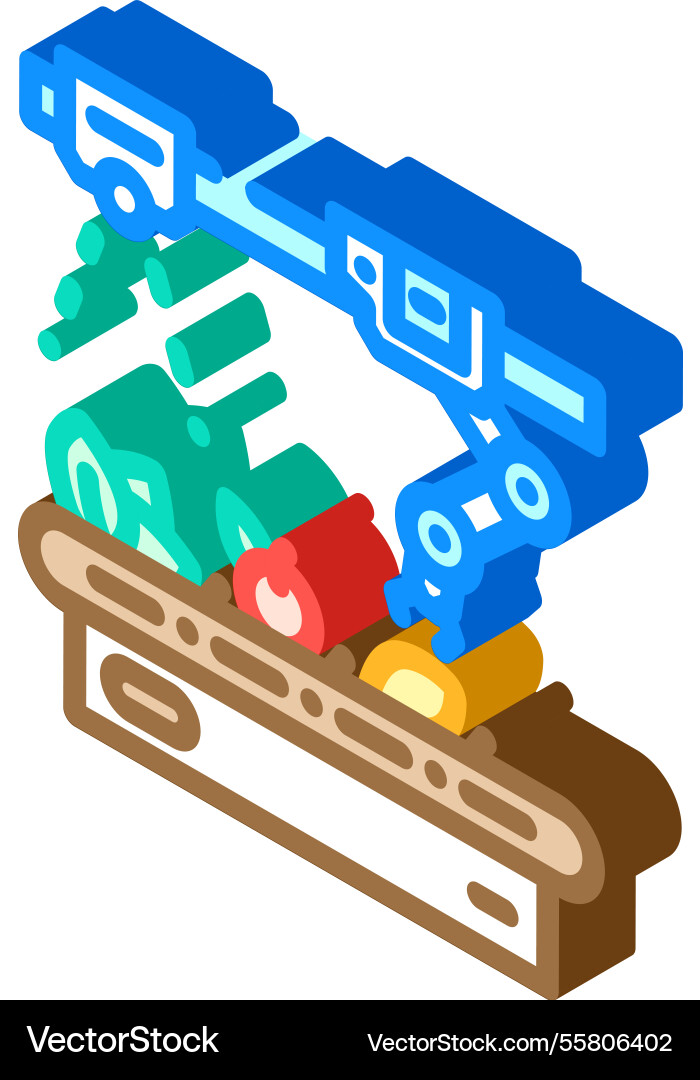 Robotic sorting system robot harvests isometric vector image