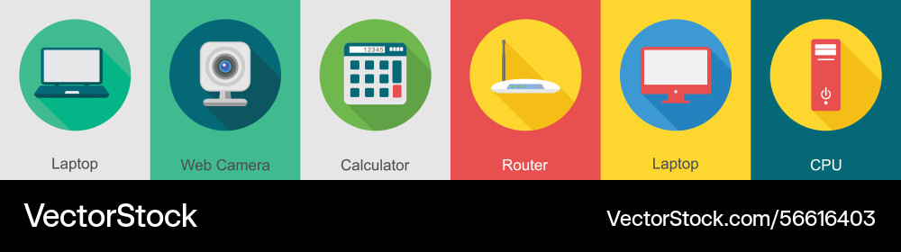 A set of 6 computer and hardware icons as laptop Vector Image