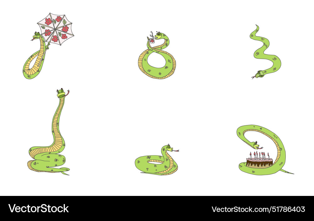 Cartoon interesting snakes different situations Vector Image