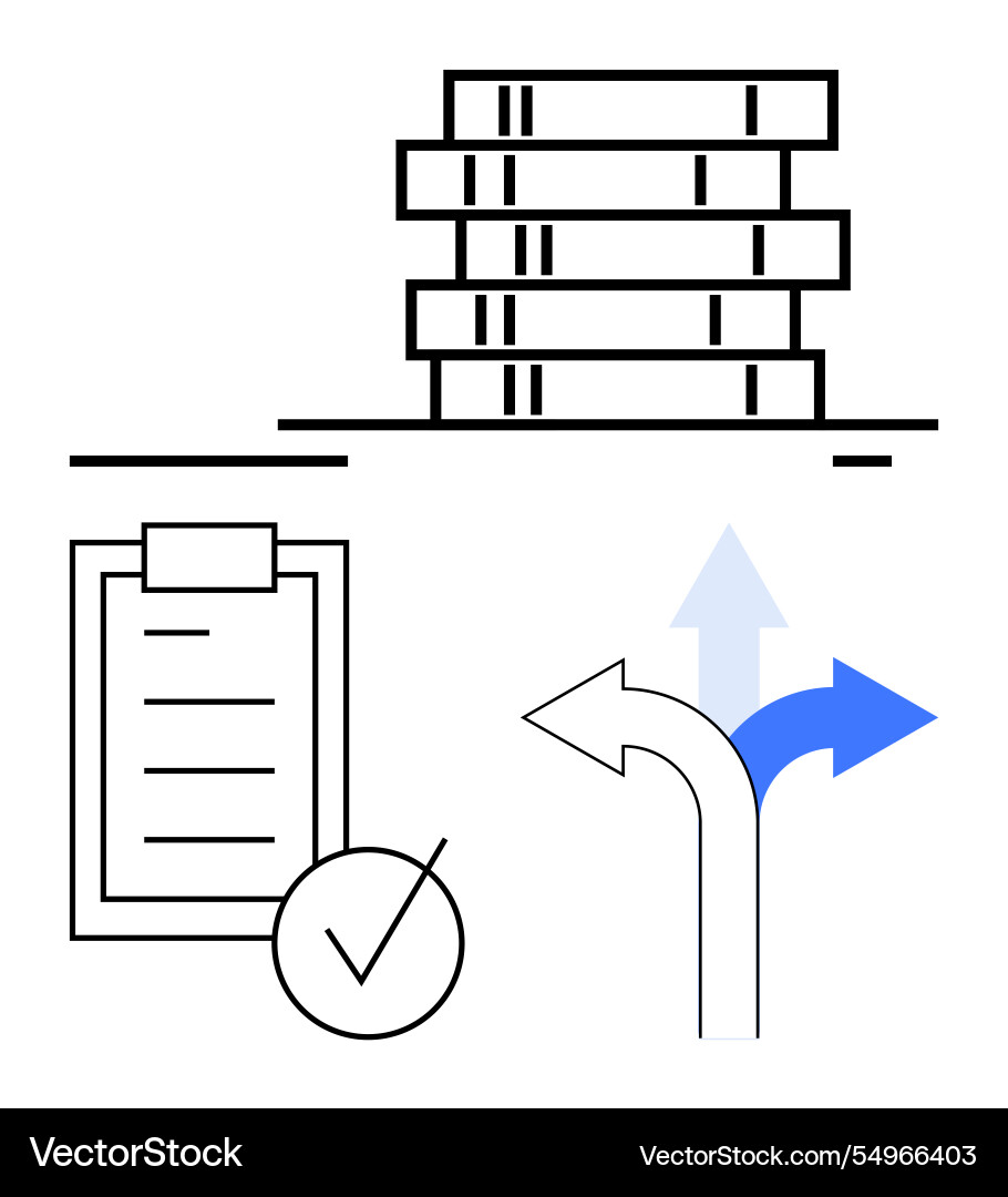 Decision-making path with checklist books Decision-making path with checklist books Vector Image