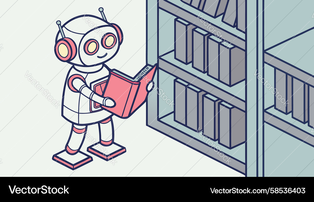 Robot Reading Books - AI Learning Vector Image