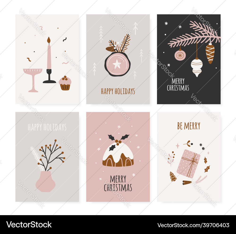 Set of christmas posters hand drawn greeting Set of christmas posters hand drawn greeting vector image