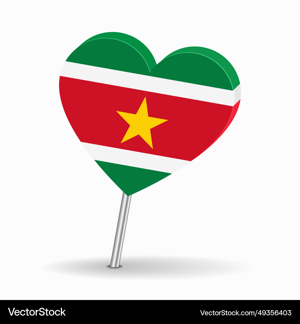 Surinamese flag heart-shaped map pointer layout Surinamese flag heart-shaped map pointer layout vector image