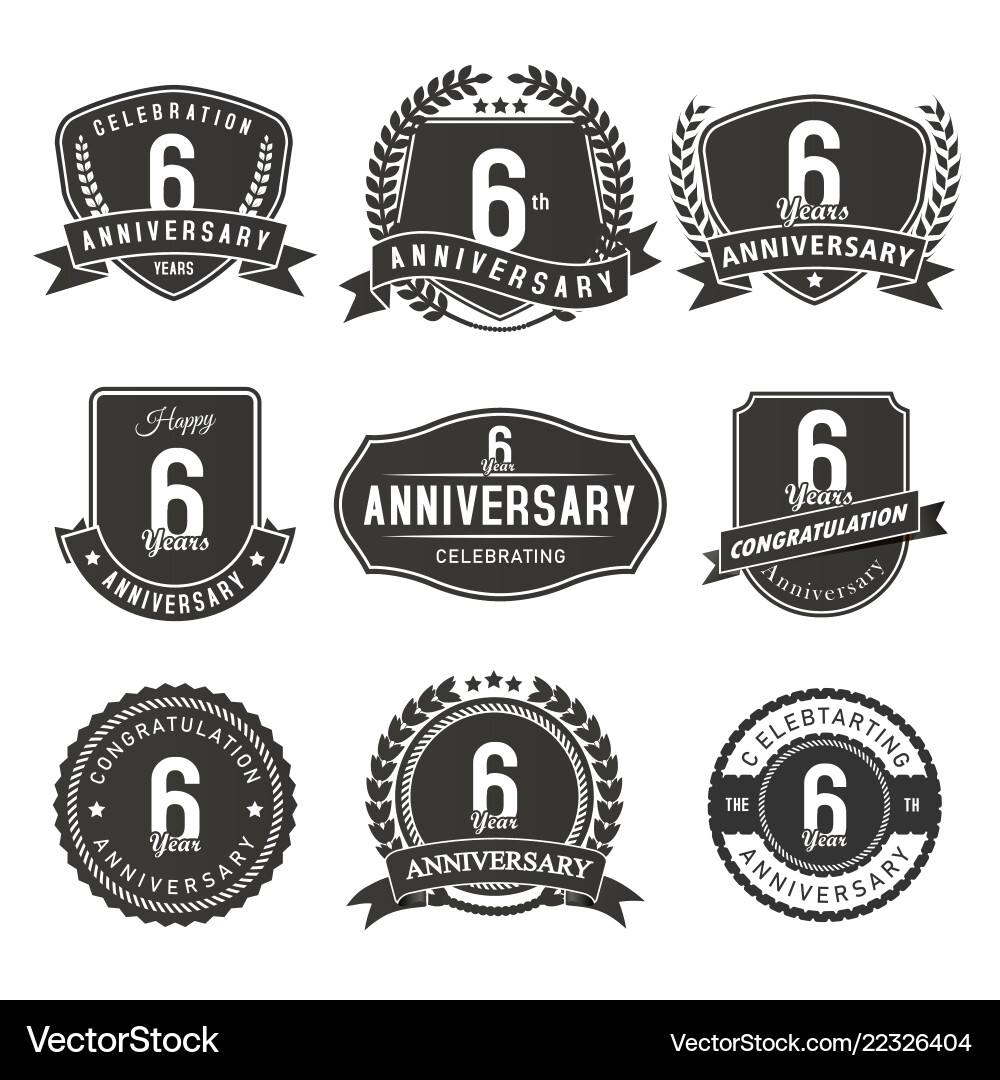 6th Anniversary Celebration Badges Vector Image