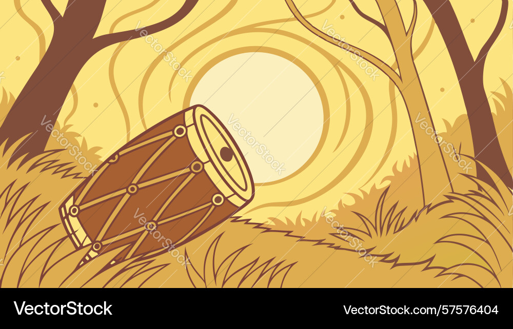Ancient drum in rustic forest setting design vector image