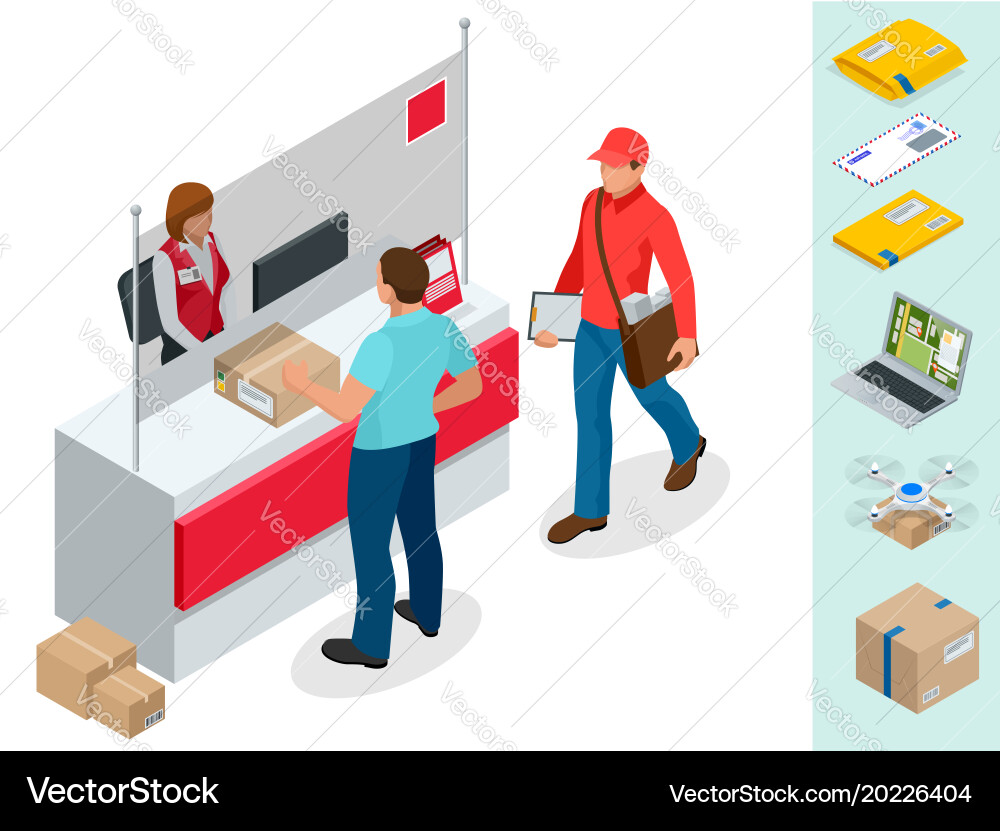 Isometric Post Office Waiting Vector Image