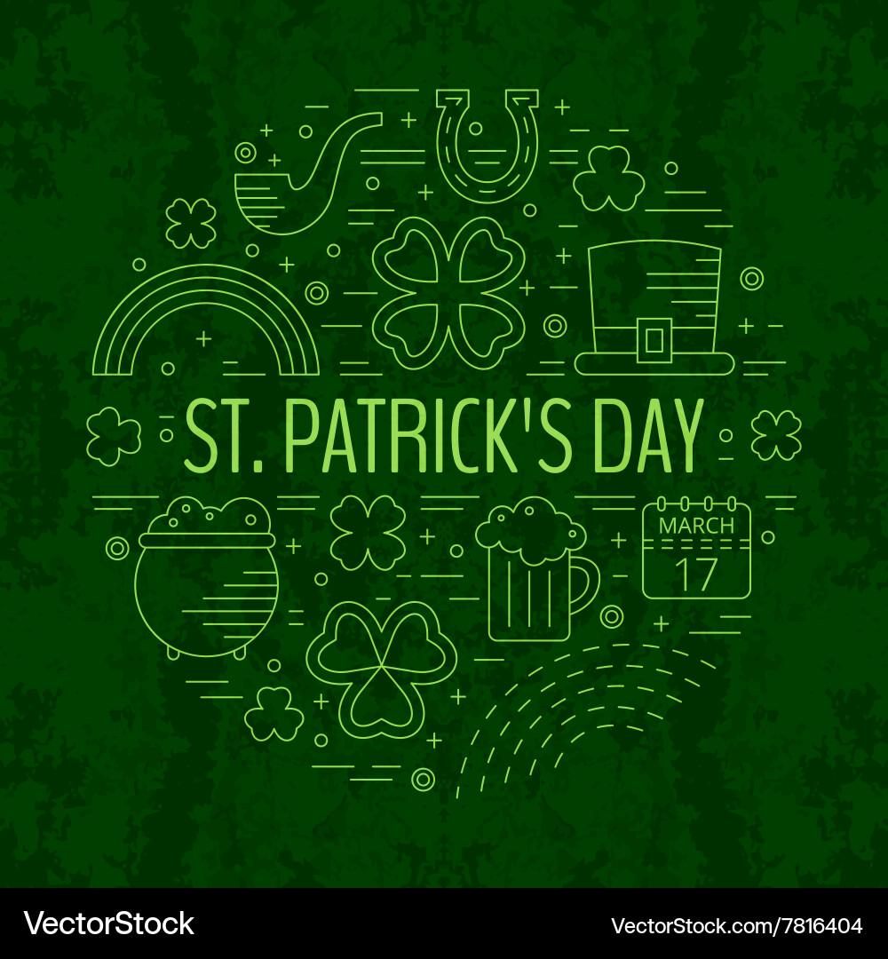 St patricks day line icons set in circle shape Vector Image