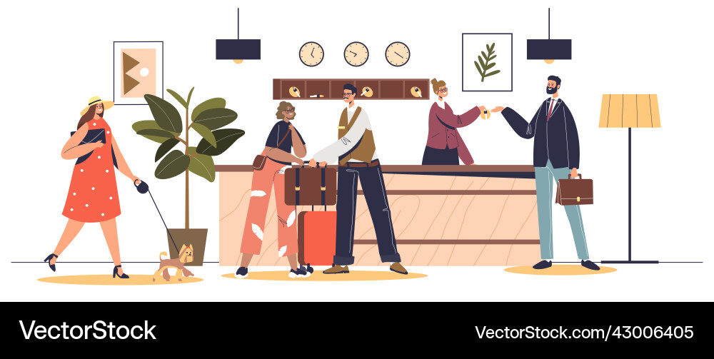 Hotel lobby or reception hall interior with guest Hotel lobby or reception hall interior with guest vector image