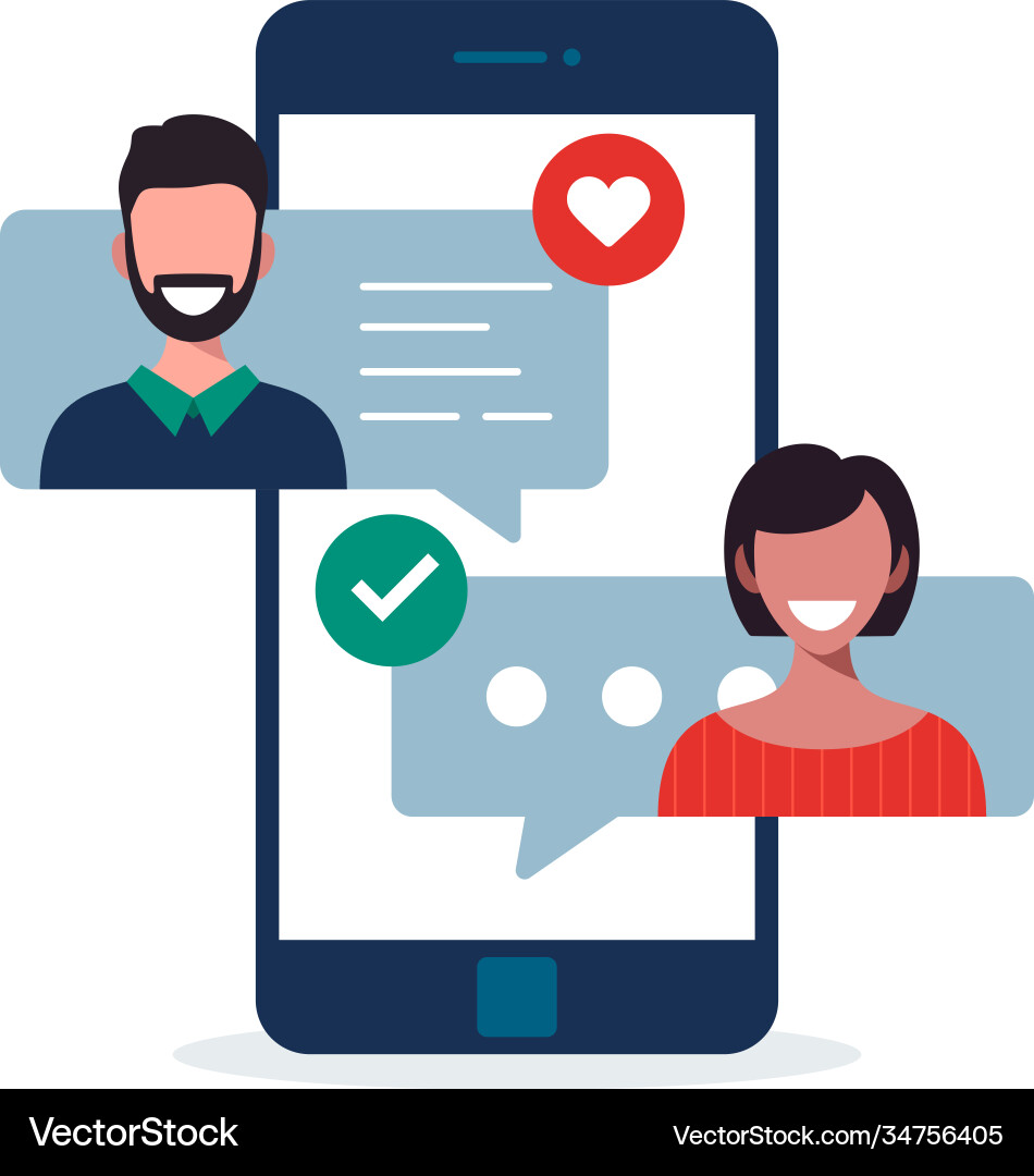 Online Dating App Konzept mit Mann und Frau Online Dating App Konzept mit Mann und Frau vektorbild