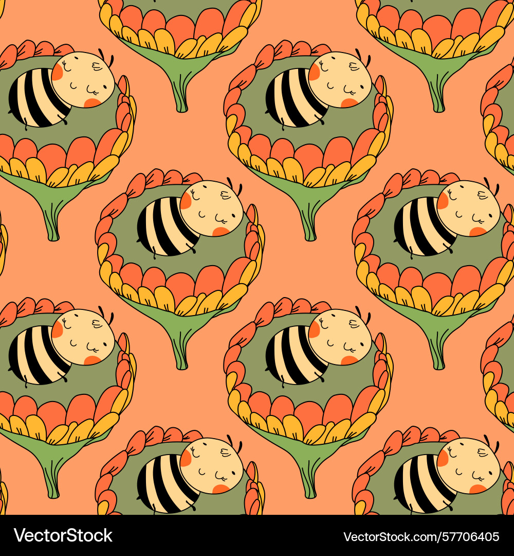 Seamless pattern with bees small wasp Vector Image