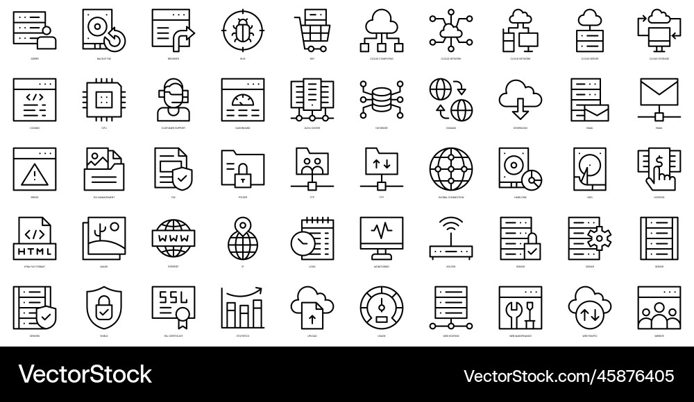 Set of thin line web hosting icons Set of thin line web hosting icons vector image