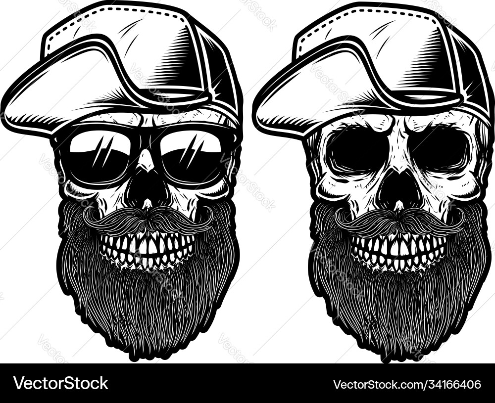 Bearded Skull with Baseball Cap vector image