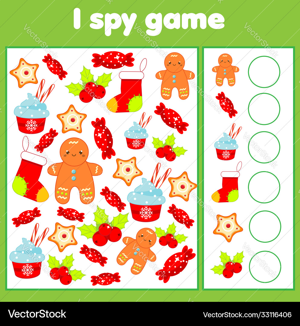 Christmas & New Year I Spy Game vector image