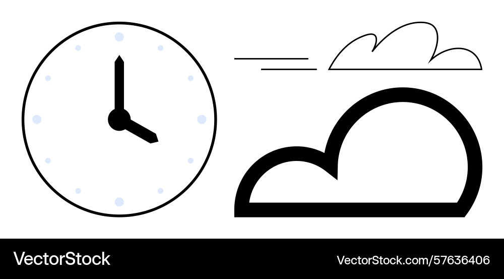 Clock with flowing clouds representing time Clock with flowing clouds representing time vector image