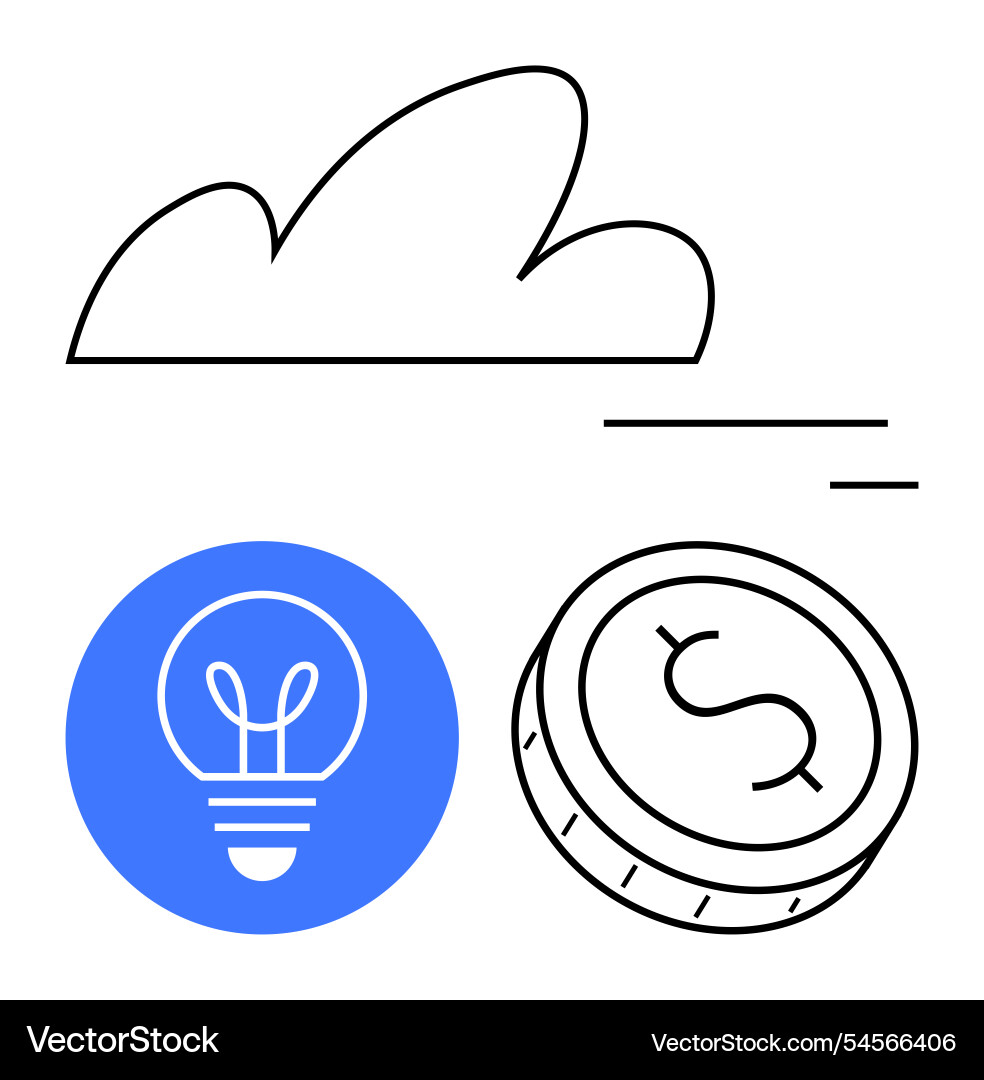 Cloud computing concept with light bulb and coin Cloud computing concept with light bulb and coin Vector Image
