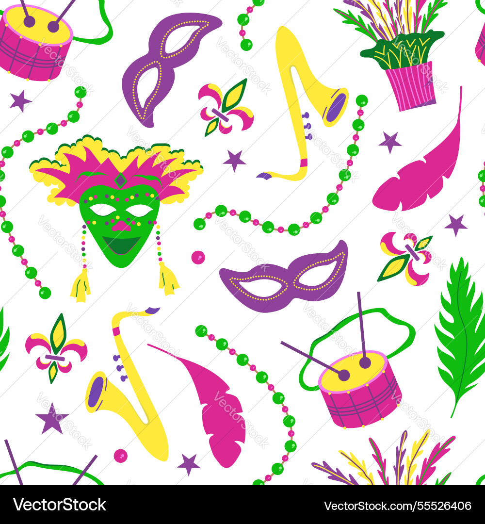 Seamless pattern with elements for mardi Vector Image