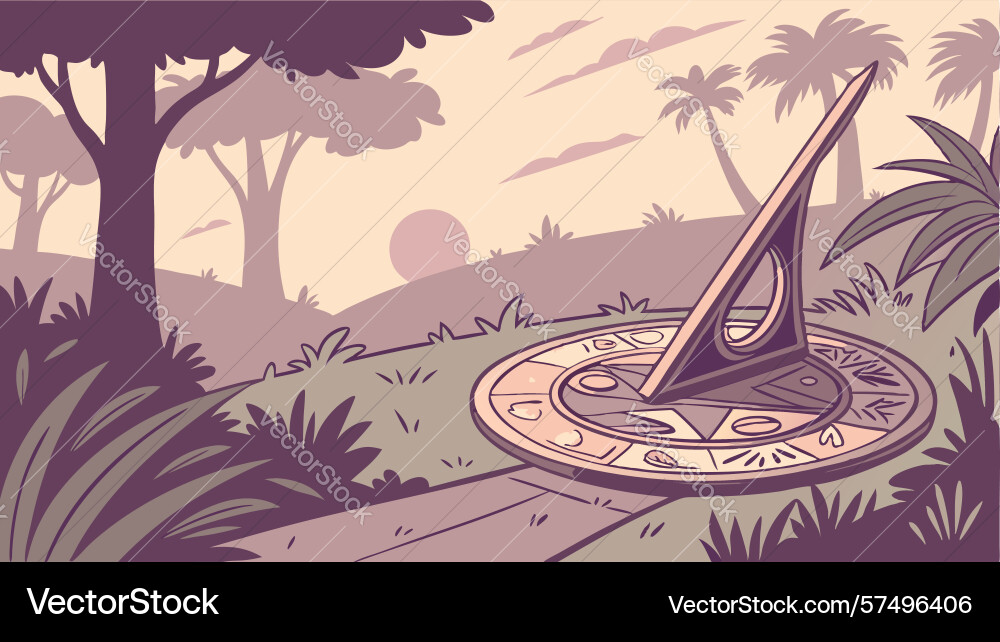 Sundial in enchanted forest with glowing path Vector Image