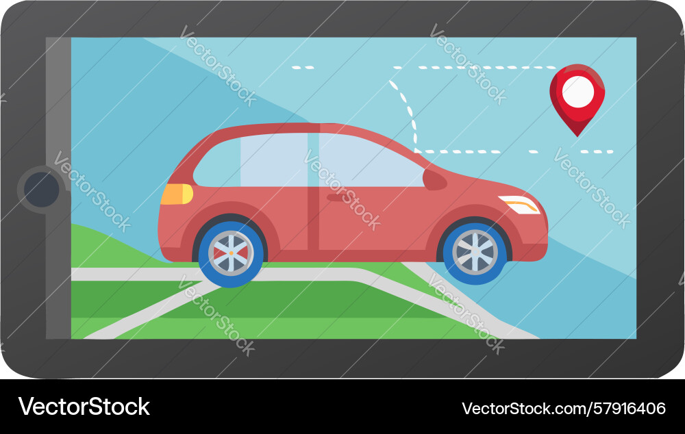 Tablet displaying car navigation map modern Vector Image