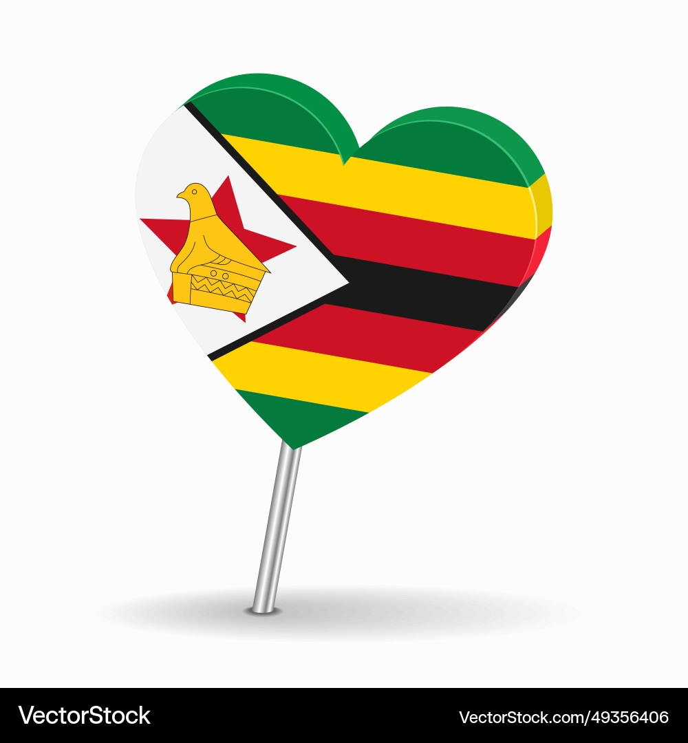 Zimbabwean flag heart-shaped map pointer layout Zimbabwean flag heart-shaped map pointer layout vector image