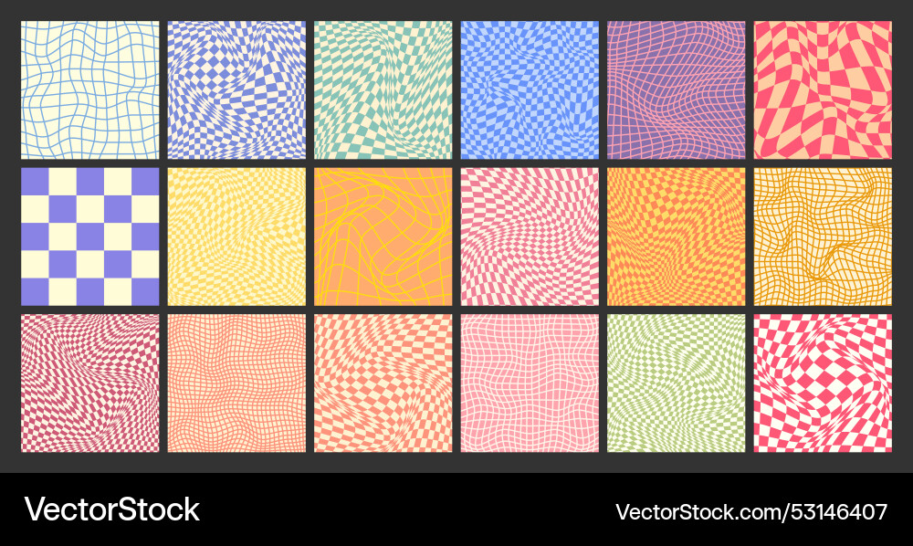 Groovy checkered pattern colorful distorted tiled Groovy checkered pattern colorful distorted tiled vector image
