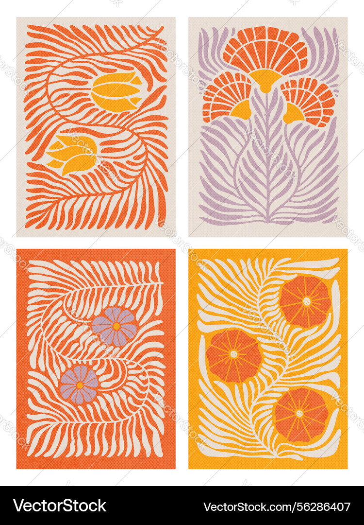 Set of abstract vintage flower posters trendy Set of abstract vintage flower posters trendy Vector Image