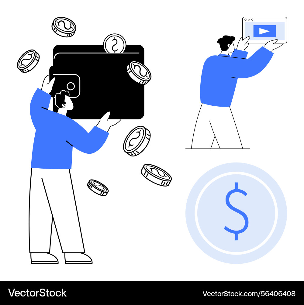 Man holding wallet with floating coins and another Man holding wallet with floating coins and another vector image