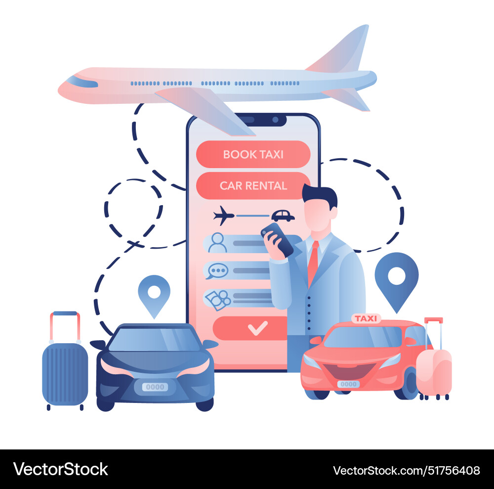 Mobile App mit Mietwagenservice am Flughafen Mobile App mit Mietwagenservice am Flughafen vektorbild
