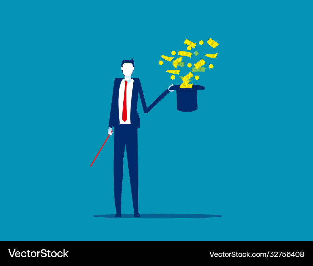 Money flying out magic hat financial vector image