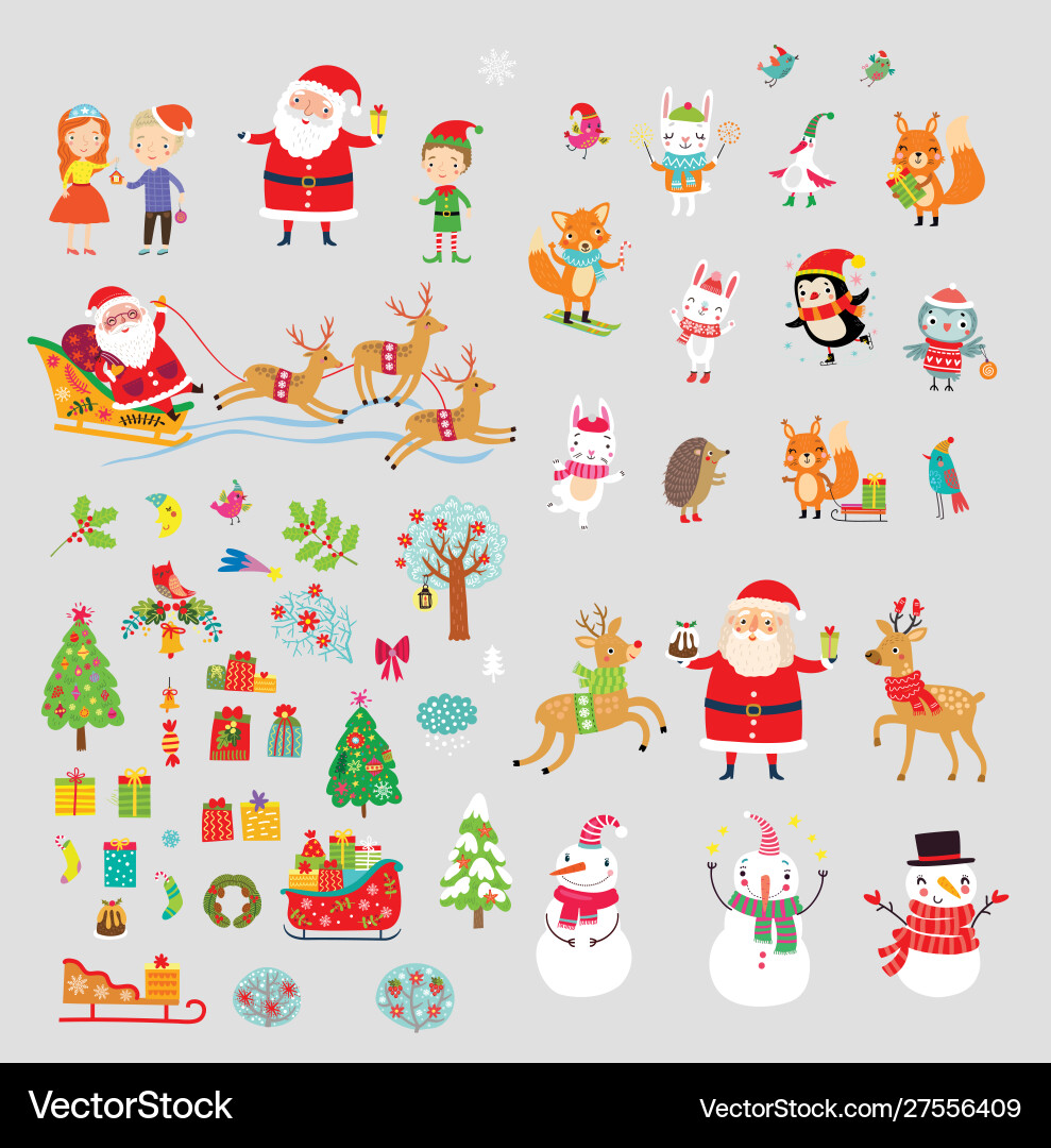 Christmas Animals & Festive Characters Vector Image