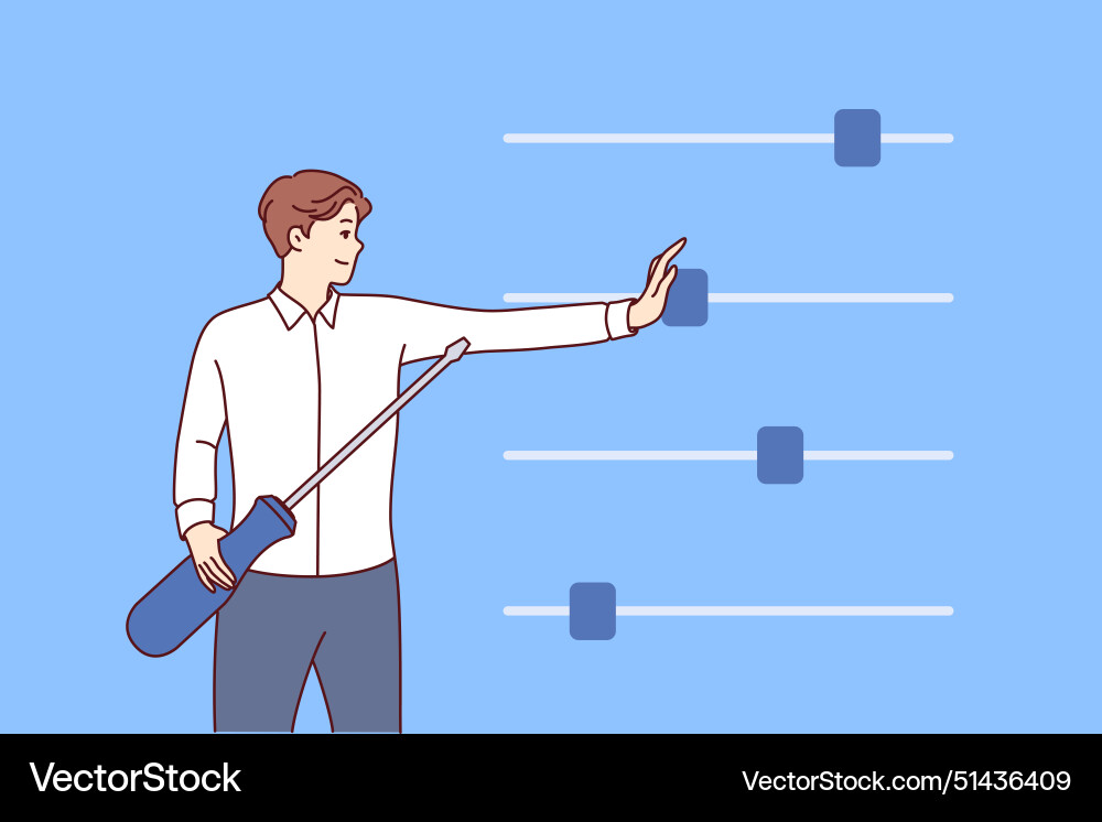 Man manages business using configuration sliders Man manages business using configuration sliders Vector Image