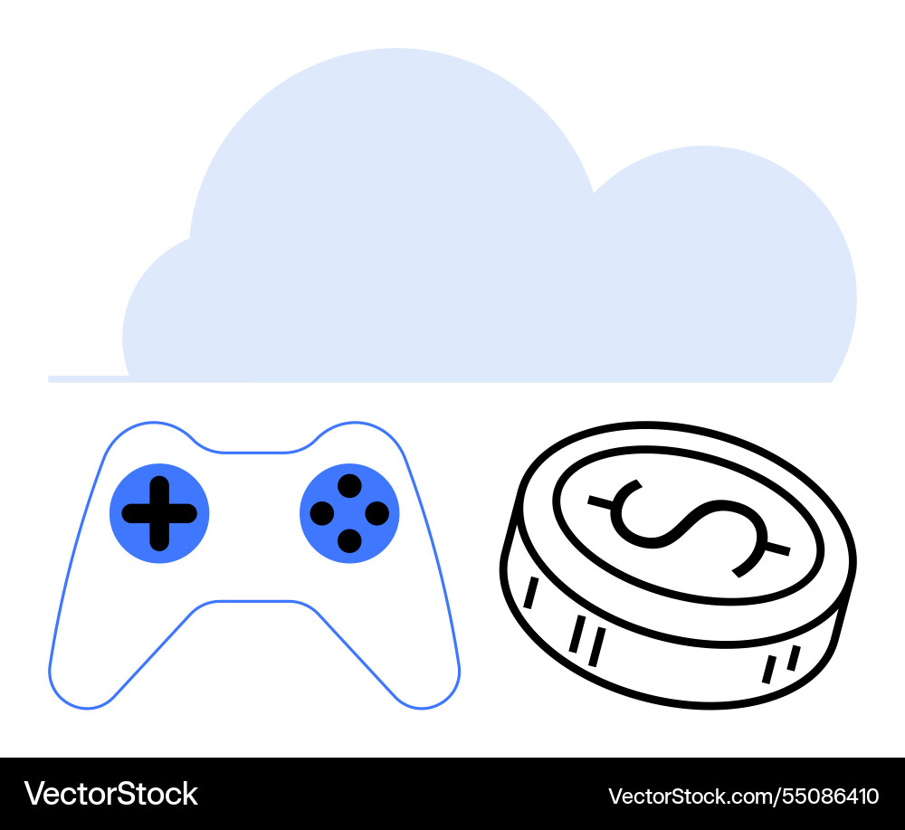 Cloud-based gaming with controller and coin Vector Image