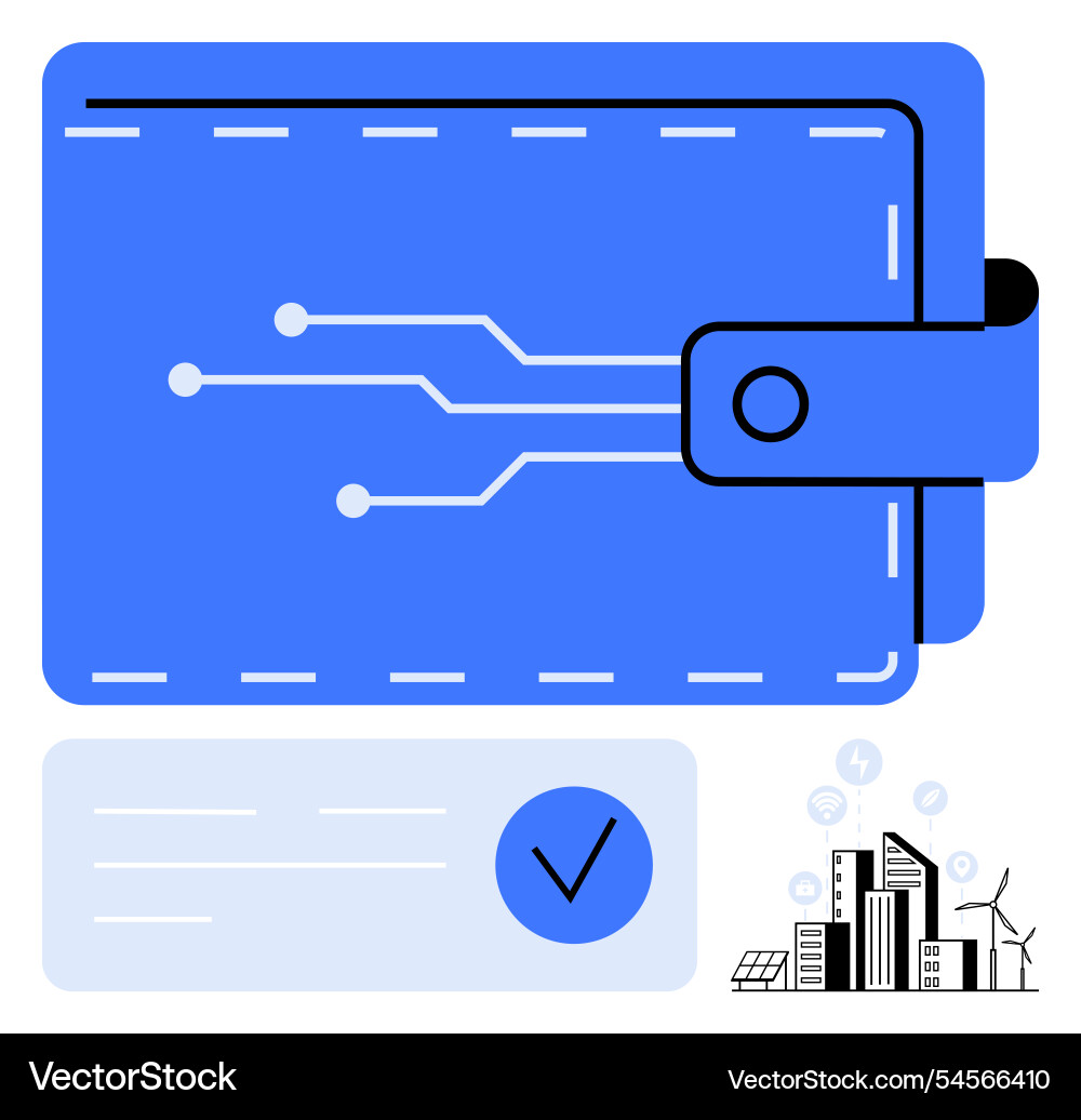 Digital wallet with circuit lines and checkmark Digital wallet with circuit lines and checkmark vector image
