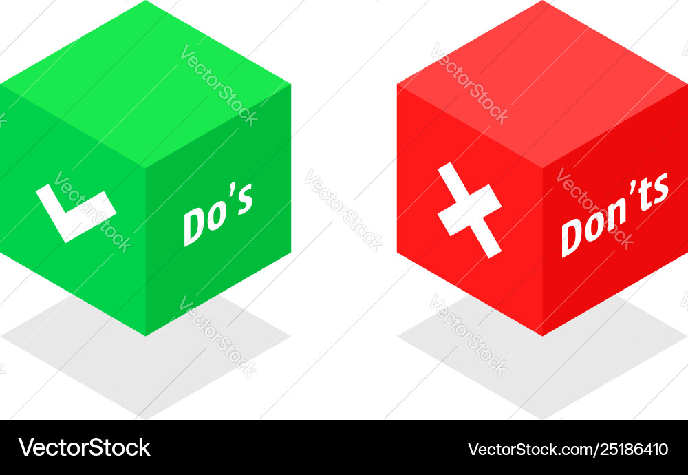 Dos and dont like isometric cube Dos and dont like isometric cube vector image