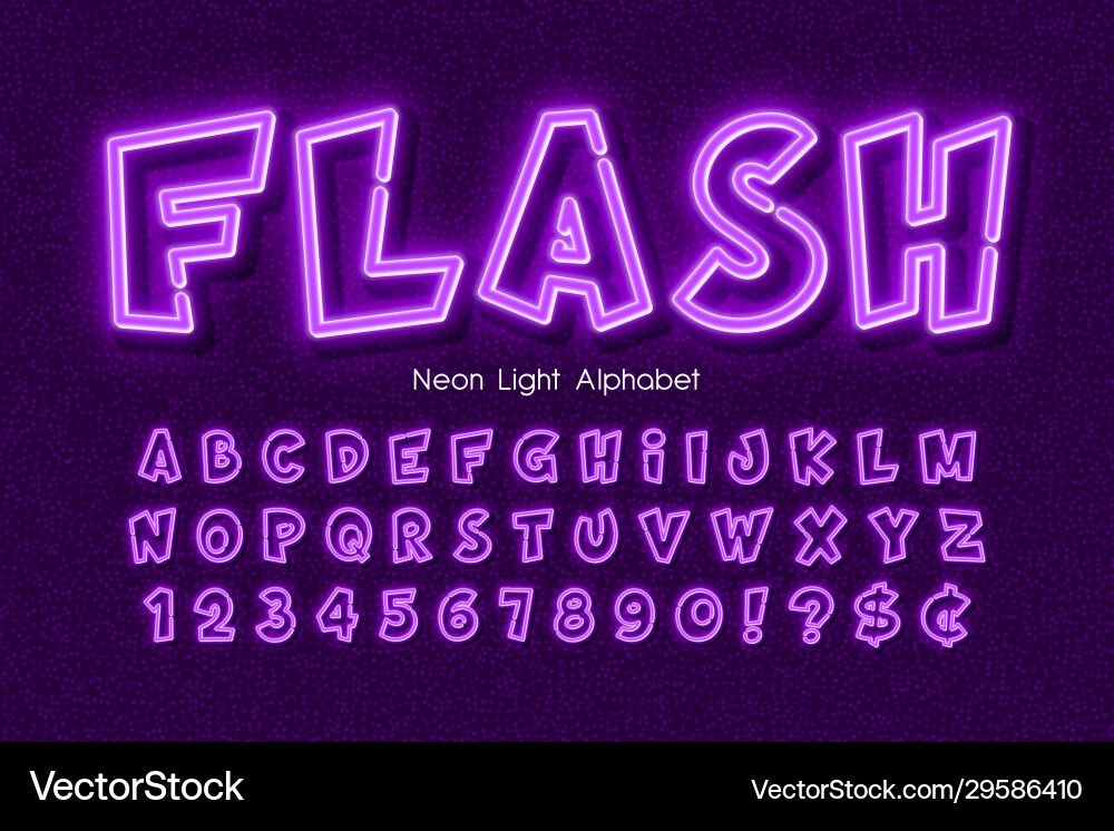 Neon Glowing Alphabet - Comic Style Vector Image