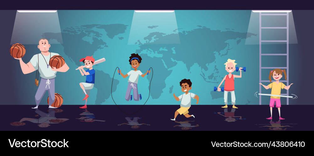 School gym with children at physical education Vector Image
