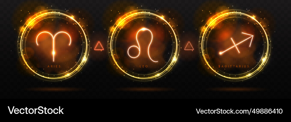 Set of magic astrology neon fire zodiac signs Set of magic astrology neon fire zodiac signs vector image