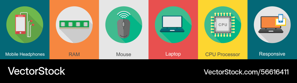 A set of 6 computer and hardware icons as mobile vector image