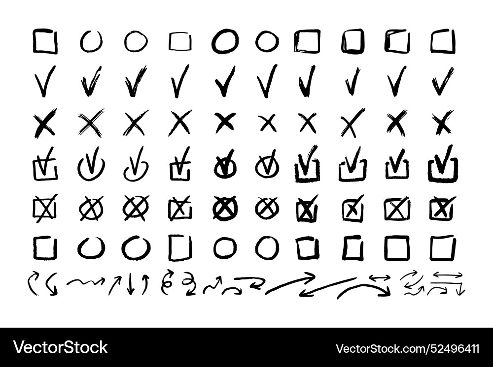 Check marks doodle black line element set tick vector image