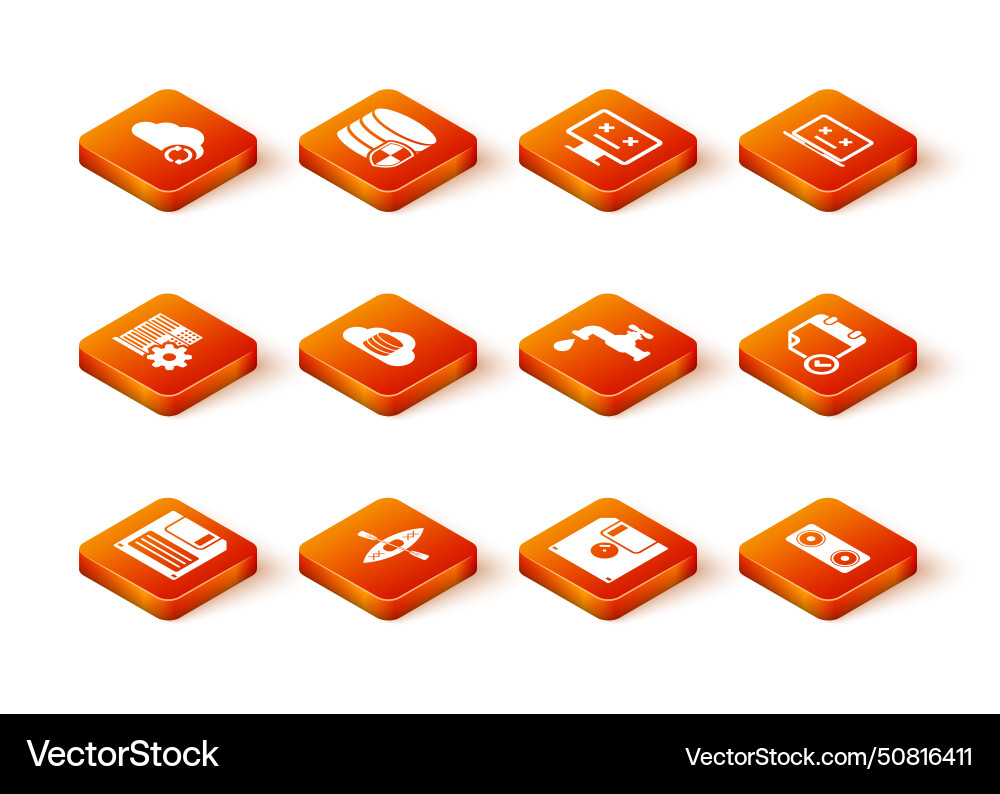 Set floppy disk kayak and paddle server setting Vector Image