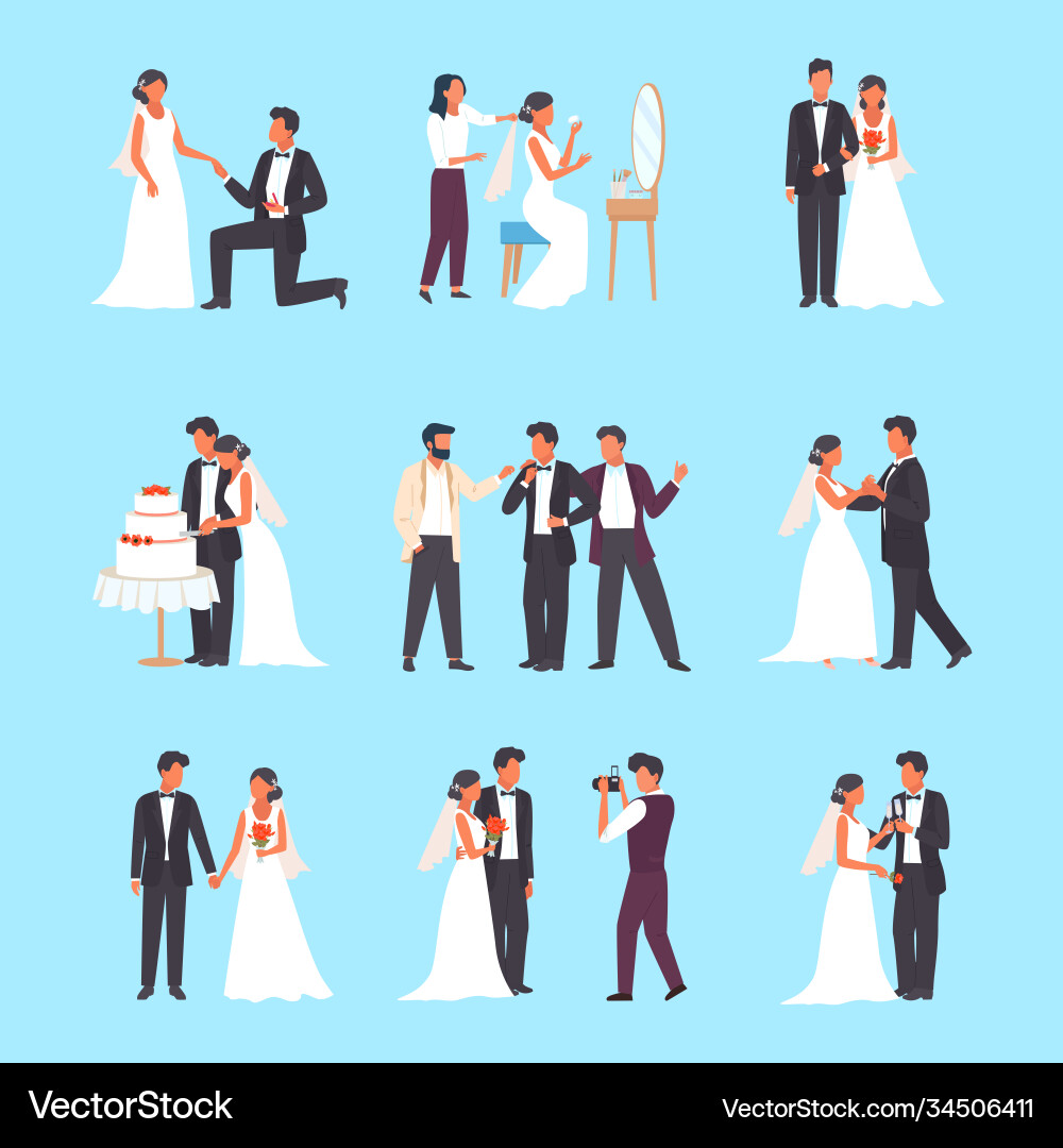 Wedding ceremony set groom and bride holding Wedding ceremony set groom and bride holding vector image