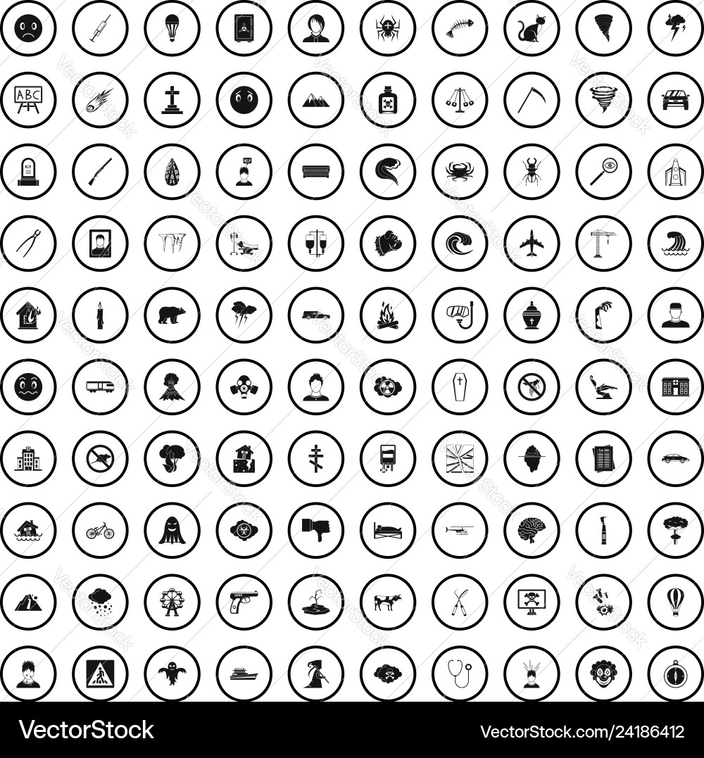 100 phobias icons set simple style Vector Image