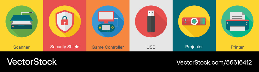 A set of 6 computer and hardware icons as snanner Vector Image