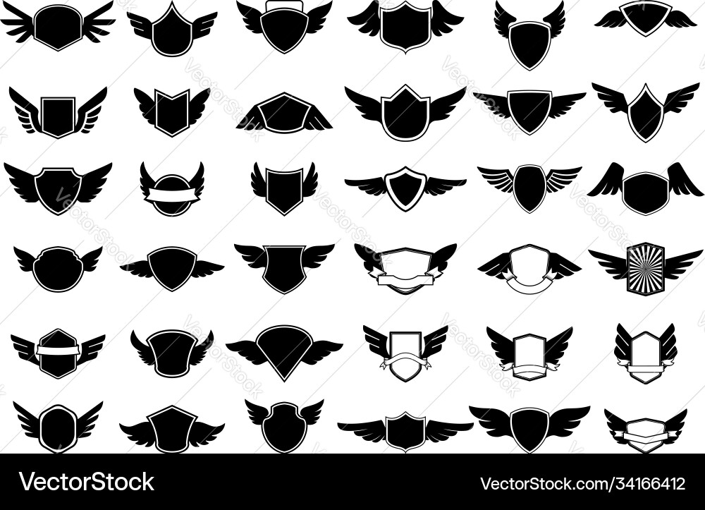 Big set empty emblems with wings design Big set empty emblems with wings design vector image