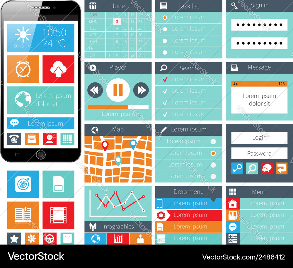 Modern UI Flat Web Elements Collection vector image