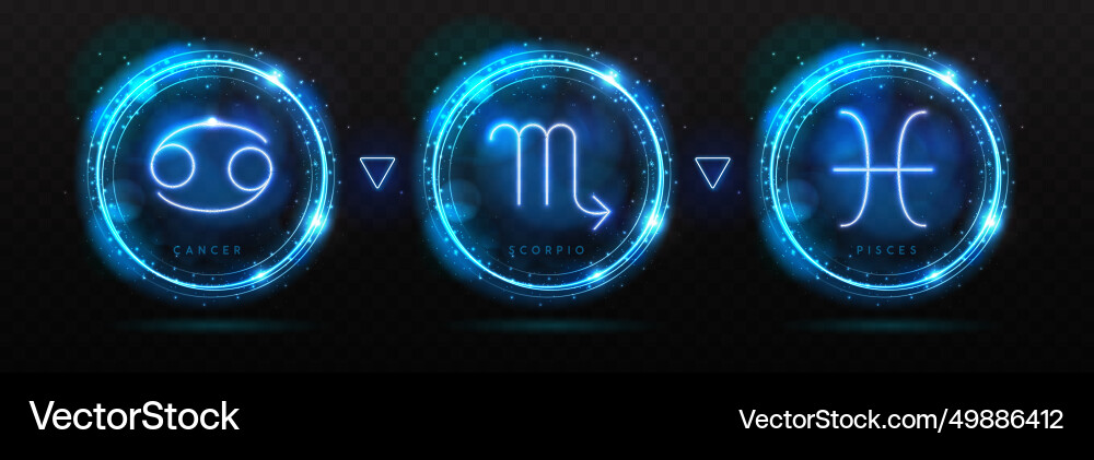 Set of magic astrology neon water zodiac signs Set of magic astrology neon water zodiac signs vector image