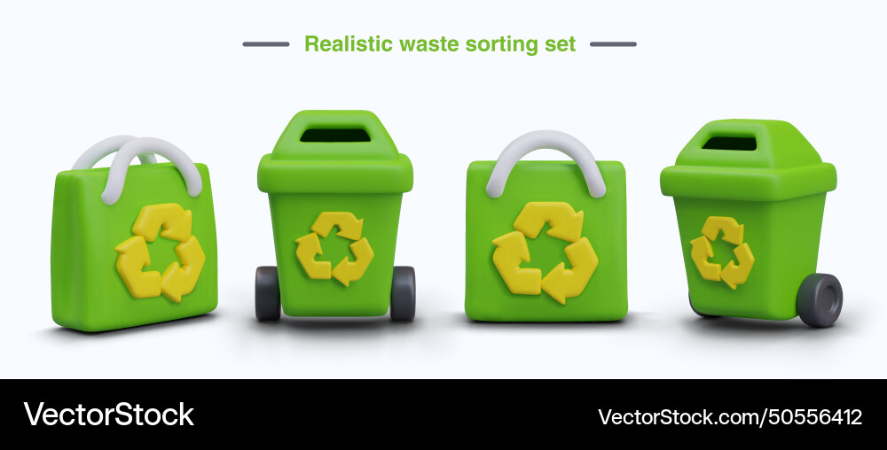 Set of objects for sorting garbage green shopping vector image