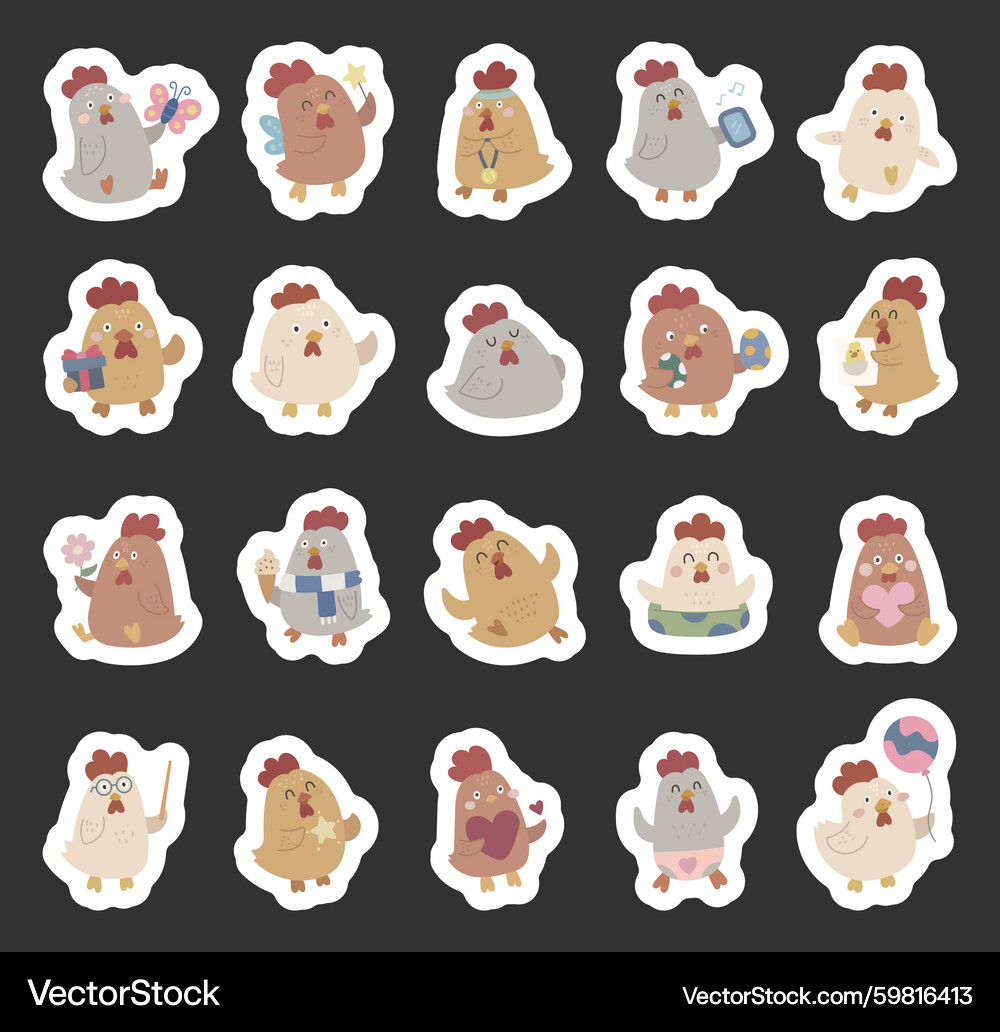 Charming Chicken Character Set – Royalty-Free Vector | VectorStock, image size:1000x1032